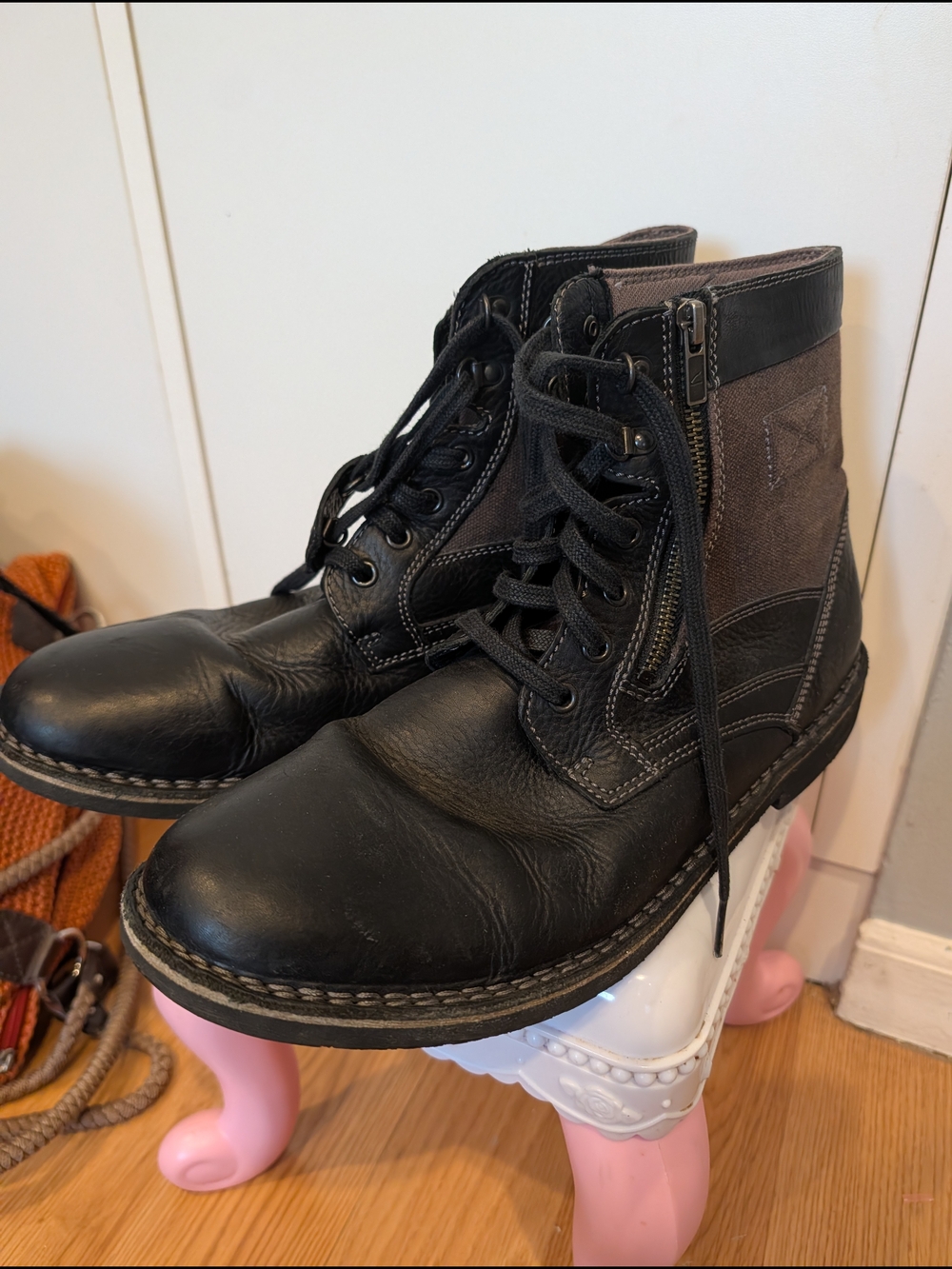 Clarks Black and Brown Lace-Up Leather & Fabric Ankle Boots